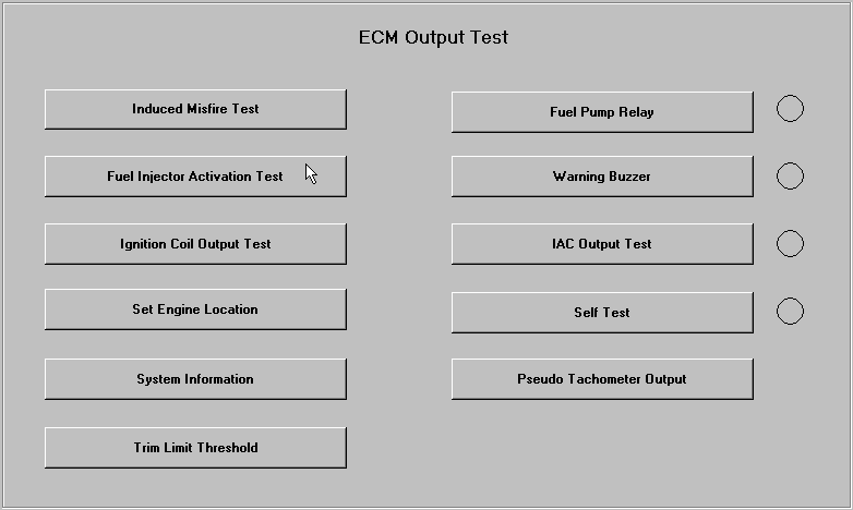 PCM-555 Special Functions Form. Click on the desired test for a detailed explanation.