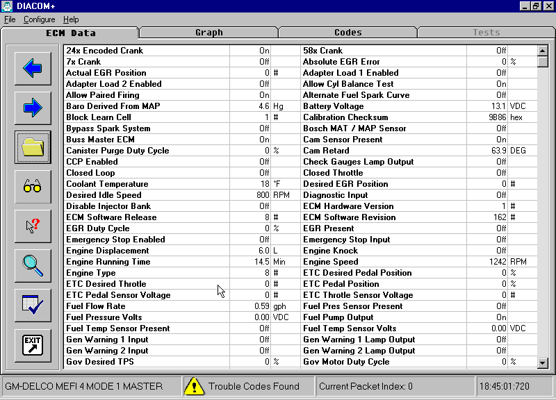 Diacom After Loading a Recorded File